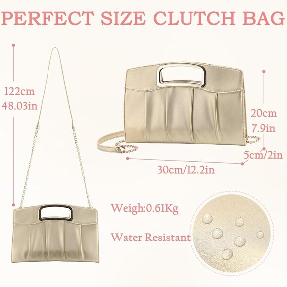 Chic Pleated Evening Clutch for Women - Versatile Handbag with Zipper Closure - Picture 2 of 7